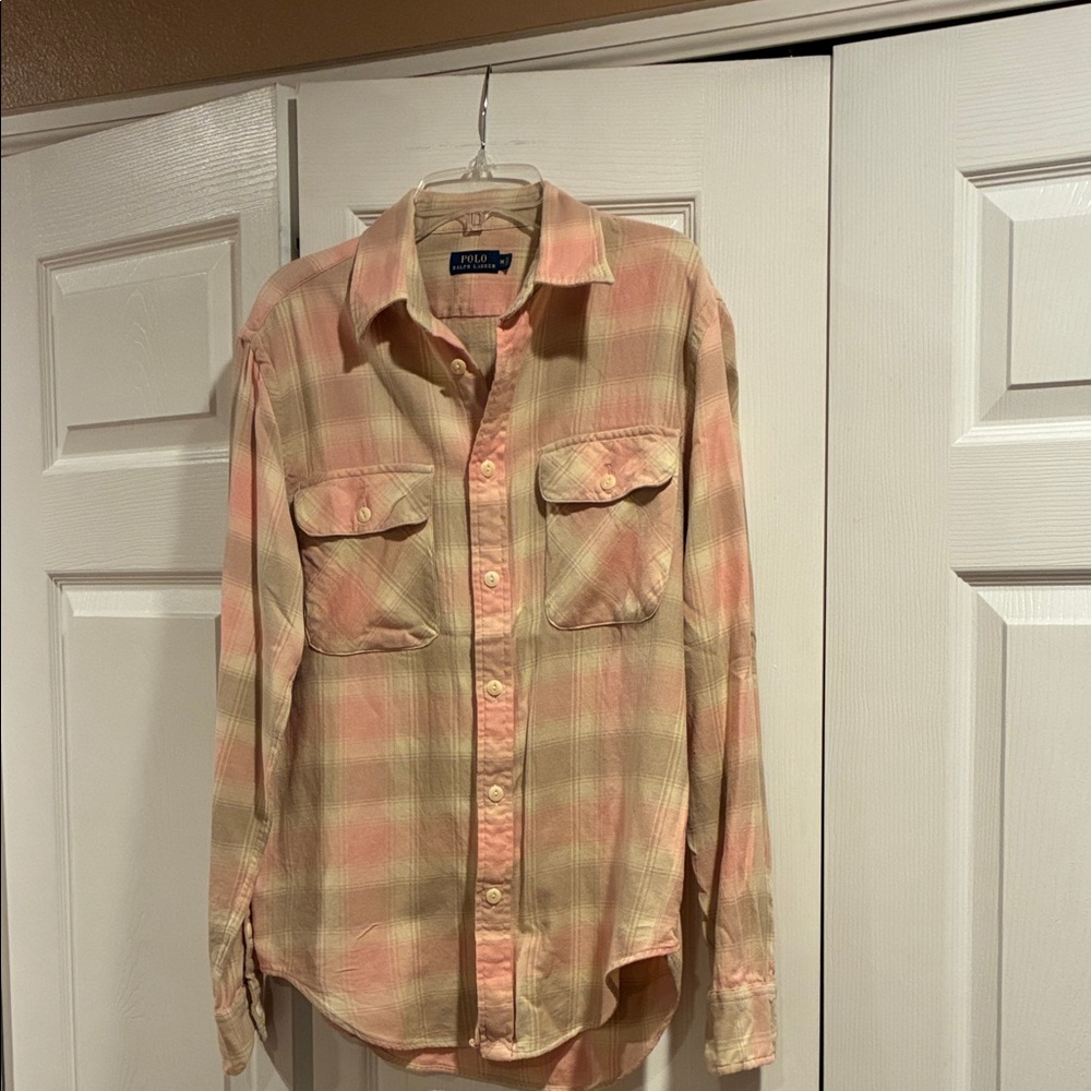 Polo Ralph Lauren Pink and Tan Plaid flannel Shirt